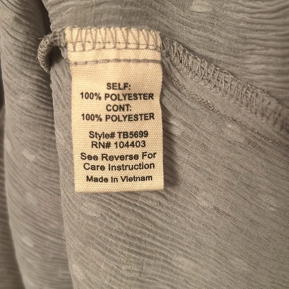 SWEET WANDERER Sage Green Ruffle Neckline Polka Dotted Sheer Blouse Size Large - Picture 7 of 8